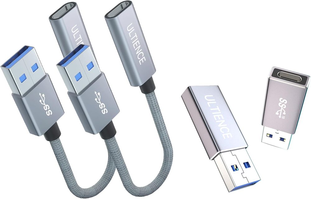 USB-A to USB-C Adapter, Dual-Sided 10Gbps (4-Pack)